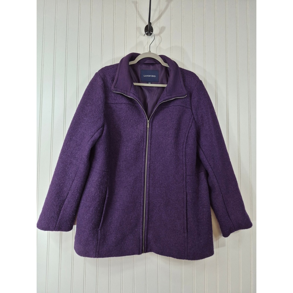 Lands End Womens 16W Purple Wool Blend Zip Front Jacket Textured Coat Outdoor